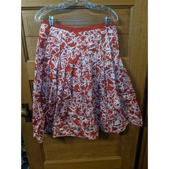 Liz Claiborne Size 8 Floral Skirt Aline Red White Lined Modest - Picture 1 of 6